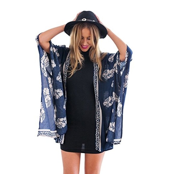 S. the Widow Sweaters - DIDI Blue Feathers Open Front Kimono